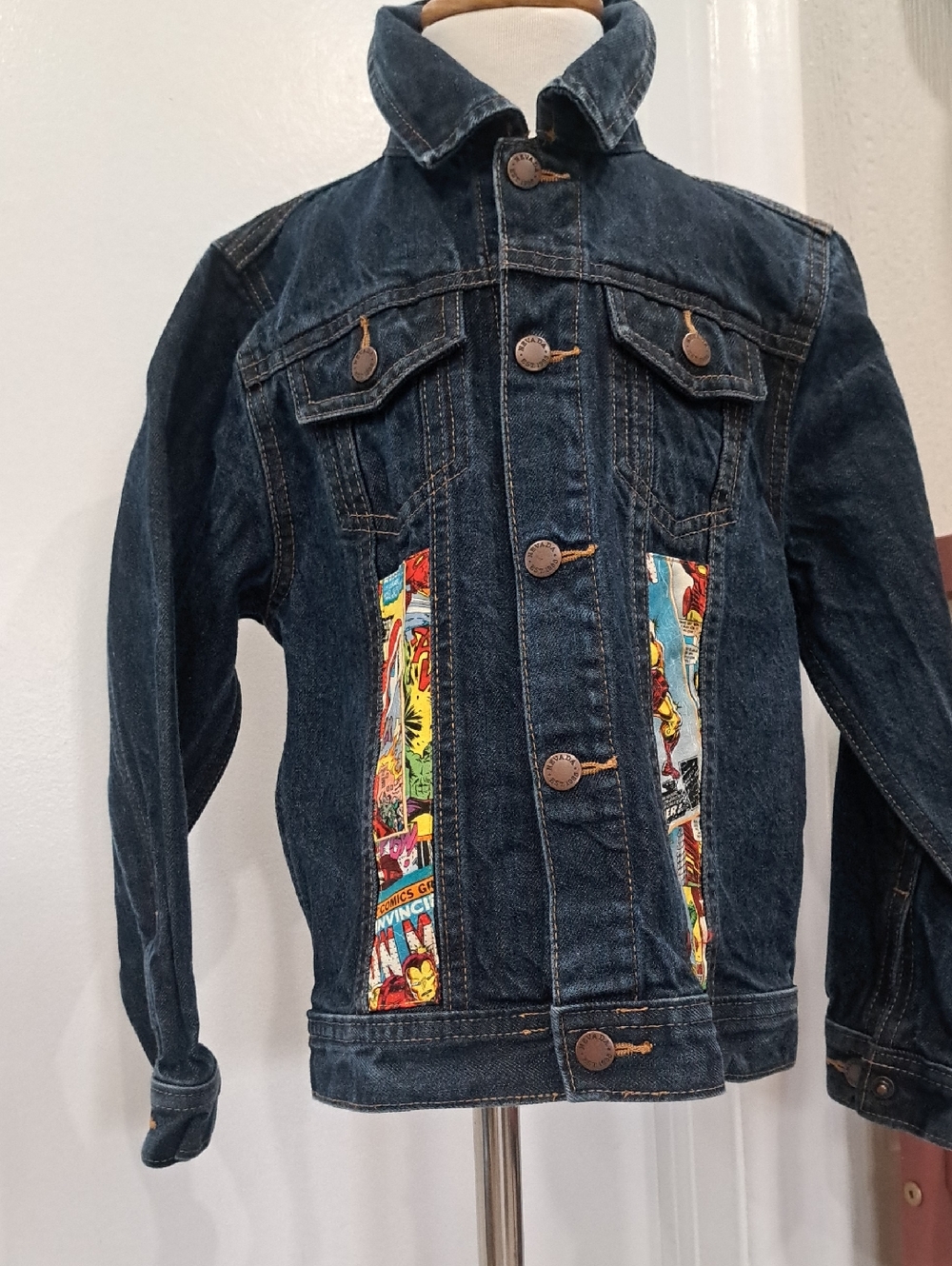 Kids Dark Blue Denim Jean Jacket with Colorful Patch Details
